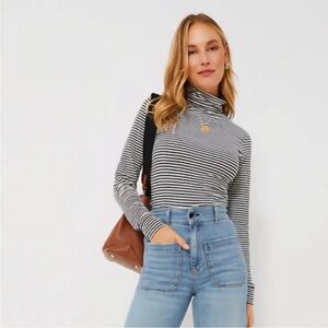 Emerson Fry Women's Steel White Stripe Little Turtleneck Long Sleeve Size Large